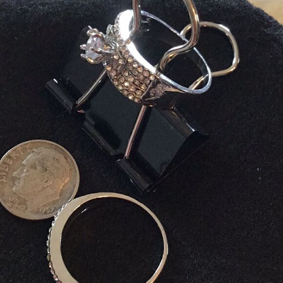 NWOT bridal set w/ 2 bands 1 has a center solitaire stone each has small stones - Picture 8 of 8